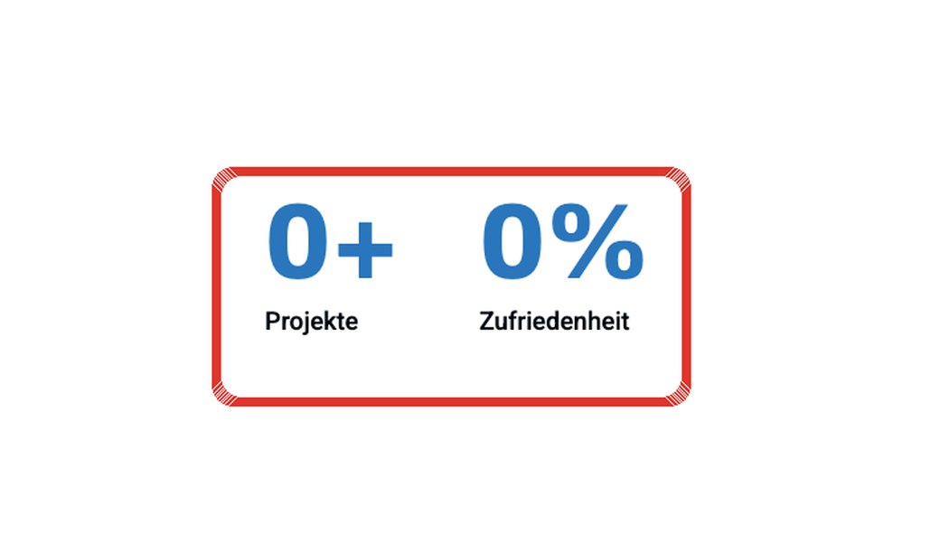 Zähler steht auf 0+ Projekte / 0% Zufriedenheit