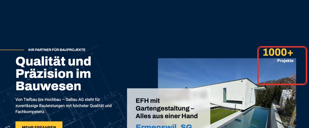 Startseite: Badge «1000+ Projekte»